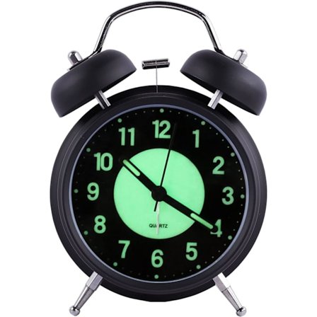 4 Tums Upplyst Väckarklocka, Dubbel Klocka Retro Analog Ticketless Qua