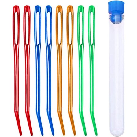 8-pack aluminium gobelängnålar med stora ögon, trubbiga garnnålar, extra stora böjda stoppnålar, böjda vävnålar i en ask för stickning och virkning