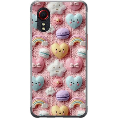 Yhteensopiva Puhelinkuori Samsung Galaxy Xcover 5 Pastellimotiiivi sydämillä, pilvillä, sateenkaarilla ja makaronseilla vaaleanpunaisella taustalla su