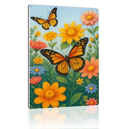 Perhonen metallikyltti monarkkiperhoset villikukat seinätaide vintage peltikyltti kodin sisustukseen