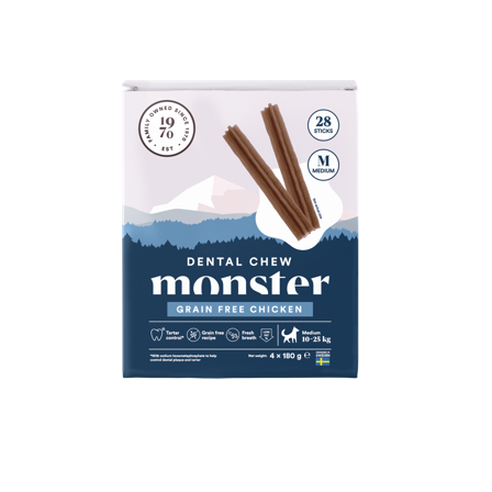 Monster Pet Food - Dog Dental Chew Grain Free Chicken Medium Month 28 stk. 720 g - Hund - Hundegodbiter & tyggebein - Dental tyggebein & tanntyggebein