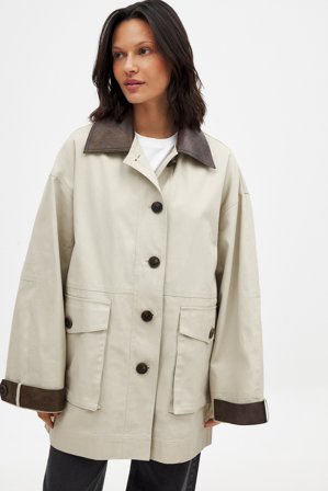 NA-KD Contrast Collar Drawstring Jacket - Forårsjakker - Beige - EU 40