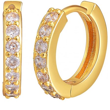 Rhinestone Diamond Hoop Earrings Gold Plated Brass