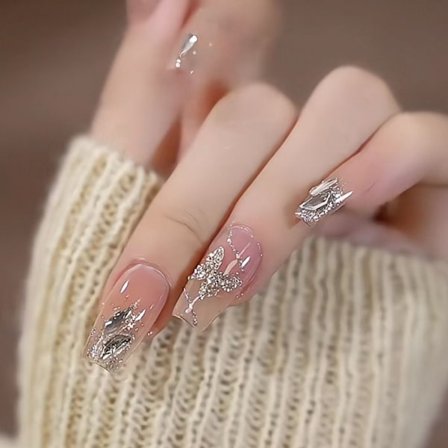 24st Fake Nails Long French Ballerina