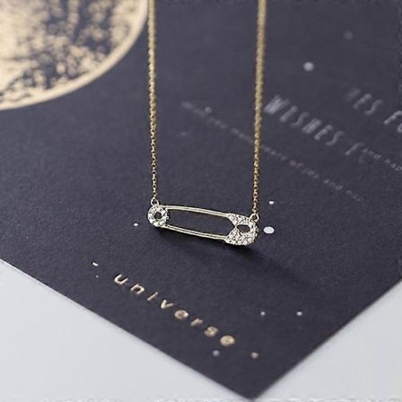 Ægte 925 Sterling Sølv Sikkerhedsnål Halskæde Til Kvinder Kubisk Zirkonia Nålformede Halskæder Charms Smykker (LGL)