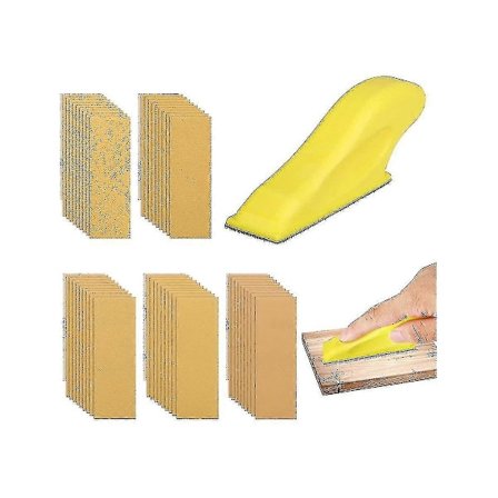 Slipkit för detaljslipning, mini handtagsslipverktyg & 50 st sandpapper - korn 80 120 150 220 400