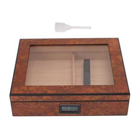 Cigar Humidor Box Bærbar Cedertræ Glas Top Cigar Opbevaringskasse med Digital Hygrometer Brun