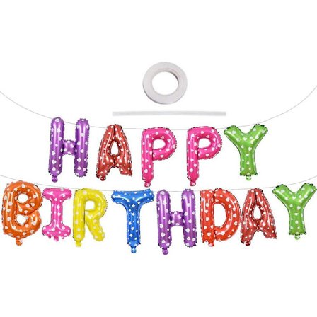 Regnbågsglad födelsedag ballongbanderoll med kärlekspolka prickmönster, 16 tum färgglada Mylar folie skylt banderoll bokstavsballonger banderoll för 