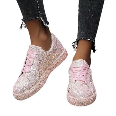 Kvinnor med snörning Glitter Sneakers Glitter Casual Jogging Sneakers Platta skor