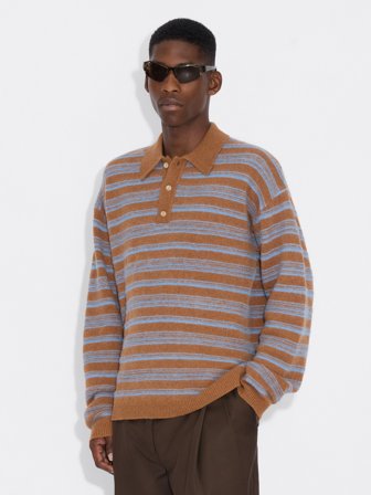 Holzweiler Ollie Wool Polo - Brown Stripe - Men's - Small