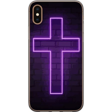 Yhteensopiva Puhelinkuori Apple Apple iPhone X Neonristi purppuranvalossa tummaa tiiliseinää vasten, symbolinen motiivi vahvalla hohto moderni estee