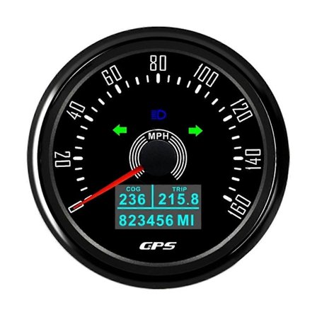 85MM GPS-speedometer med GPS-antenne 7 farger Bakgrunnsbelysning Digital LED-kilometerteller for 12V24V Bil Båt Marine 0-160MPH, B
