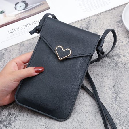 Sort-Lille Mobiltelefon Taske Kvinder, PU Læder Mini Crossbody Taske