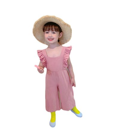 Tyttöjen hihaton selästä avoin haalari rento kesähaalari lasten pinkki 115-125 cm