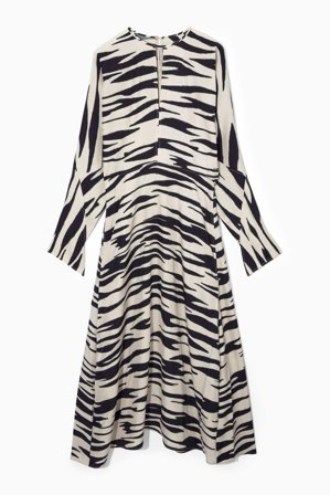 COS Femme Robe Midi Ajourée Imprimé Zèbre Dress in Beige