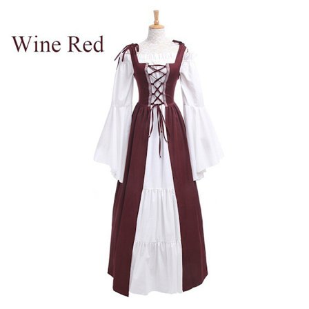 Mub- New Fashion Women Halloween Girls Bandage Square Neck Vintage Medieval Stays Corset Cosplay Dress Party Stage Costumes Dresses
