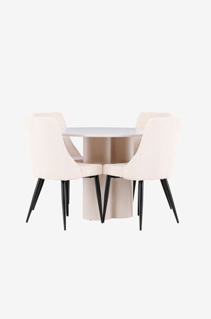 Venture Home - Olivia-spisebord med Leone-spisebordsstol - Beige - Spisebordssæt 4 personer - Fra Homeroom