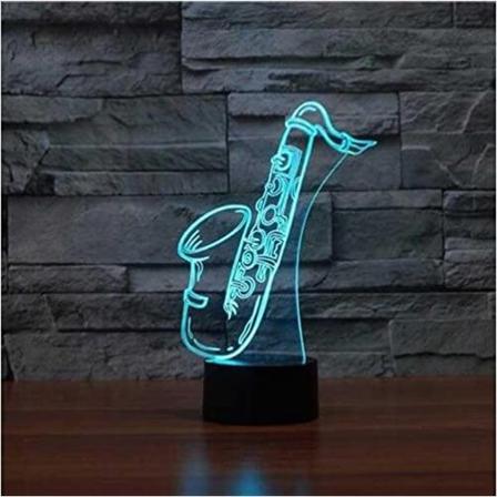 3D Saxofon Nattlampa 7 Färgväxlande LED Bordlampa Akrylplatt ABS-bas USB-laddare Heminredning Leksak Födelsedag Jul Barn