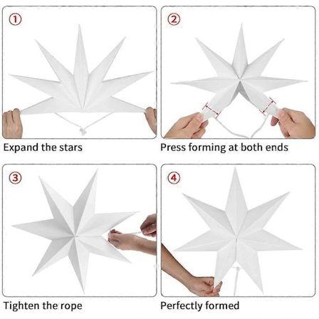 Taitettava joulutähti, 7-sakaraisia tähtiä ripustettavaksi, paperitähtikoristesetti, 5 taitettavaa tähteä, joulutähtikoriste, tähtipaperi 