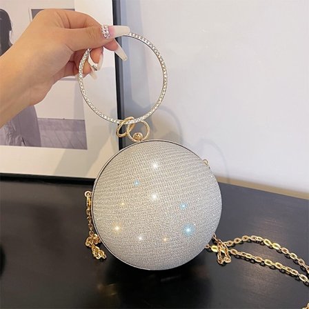 Circular Ring Portable Evening Bags Metal Round Ball Handväska