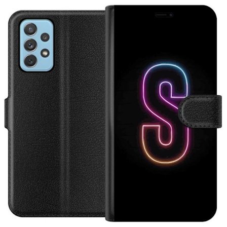 Kompatibel Tegnebogsetui til Samsung Samsung Galaxy A52 5G Neonbogstav S i lyserød og blå toner mod en mørk baggrund, stilfuld bogstavkunst med ret