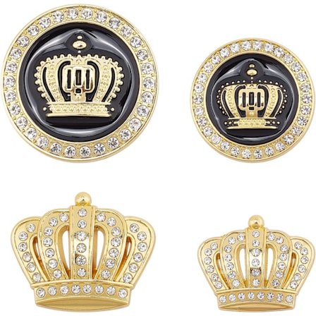Sæt med 4 flade runde gyldne krystal krone bil logo klistermærker med