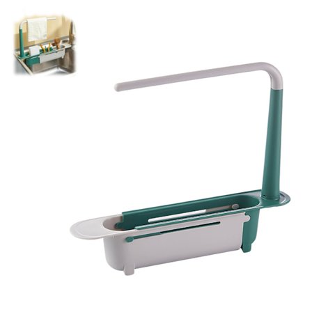 Opdateret Teleskopisk Vask Opbevaringsstativ, Justerbar Afløbsbakke til Vask, Svampe Sæbeholder til Hjemmekøkken