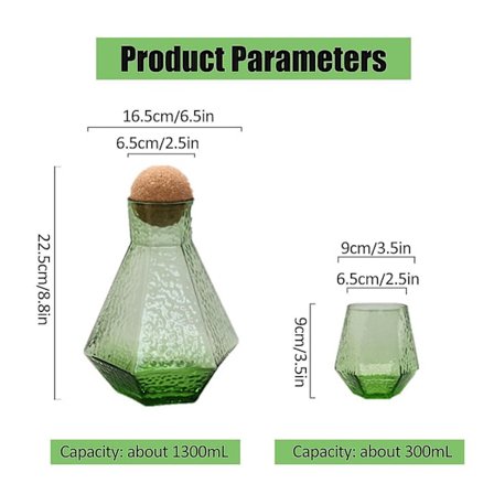 Vattenkaraff vid sängkant med tumlare 1 set med 44 oz klar retro tjock glaskanna och 10 oz kopp med hand