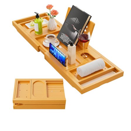 Premium Badekarbrett i Bambus – Uttrekkbart Badekarbrett – Justerbart Badekarbrett, Passer de fleste badekarstørrelser