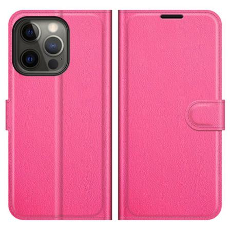 Iphone 13 Pro Max - Litchi Slim Läder Fodral - Rosa