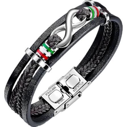 Herrarmband Läderarmband Svart Läderarmband För Män, Flätad Oändlighet Äkta Läder
