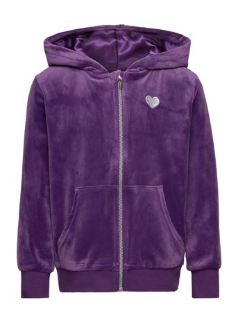 Lindex Hoodjacket With Zipper Velour - Purple - 92