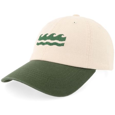 Iconic - Beige unconstructed Keps - Green Wave Stone Washed Stone/Dark Green Dad Cap @ Hatstore