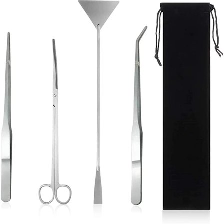 4 i 1 Akvarie Aquascaping Kit, Rustfrit Stål Akvarie Værktøj, Akvarie Saks Spatel Tang Med Sort Opbevaringspose Akvarie Tilbehør Aquascapin