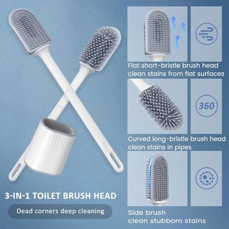 Toalettborste och hållare Silikon toalettborste Långt handtag Halkskydd