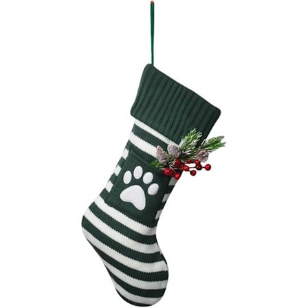 Julstrumpor - Hängande Julstrumpa Djur Tass Stor Kabelvirkad Strumpdekoration för Familj Semester Julfest (Grön)