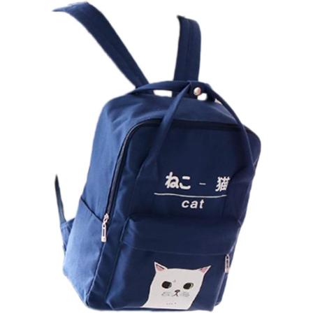 outh Kvinnor Flickor Japansk Och Koreansk Stil Väskor Kawaii Katt Canvas Ryggsäck Djupblå
