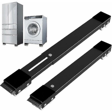 Vaskemaskinebase med bremse, justerbar mobil base til vaskemaskine, tørretumbler, køleskab, belastning 300 kg, sort