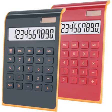 2-pakning 10-sifret skrivebordskalkulator, dobbel strømforsyning (solcelle og batteri), kompakt bedriftskalkulator for kontor, regnskap, skole, svart