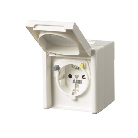 ABB 2CCF019495R0001 Stikkontakt 1-veis, IP44, 30MA, jordfeilbryter Utvendig, Strømbrytere & vegguttak