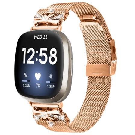 Rustfritt stål klokkearmbånd for Fitbit Versa3/4/Sense 2 Rose guld Rose guld