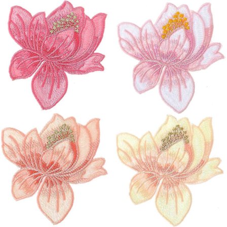 4 st Lotus Broderiapplikationer, Vackert Sydda Blomsterlappar