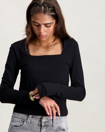 Gina Tricot Young Y square neck top Noir Hauts et chemisiers Fille - Kids Brand Store