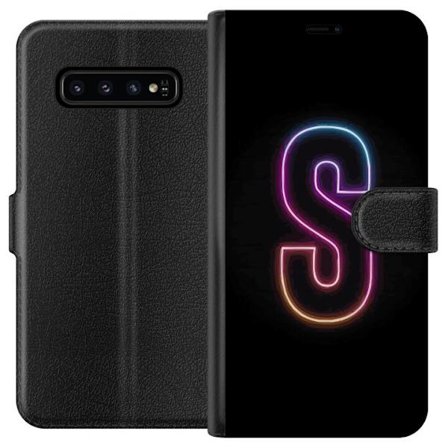 Kompatibel Tegnebogsetui til Samsung Samsung Galaxy S10 Neonbogstav S i lyserød og blå toner mod en mørk baggrund, stilfuld bogstavkunst med retro-