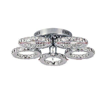 Modern LED Kristall Taklampa, 2600lm, Krom Finish,5 ringar, Varmvit