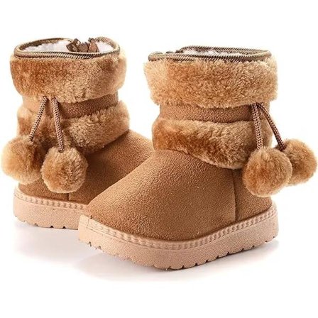 Brune Snøsko for Jenter Sklisikre Myke Såler Vinterstøvler Baby Pels L