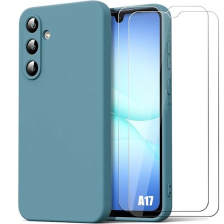 Beskyttelsesskal - BOOLING - til Samsung Galaxy A17 4G/5G - Blød Silikone Grøn Blå - 2 Glas
