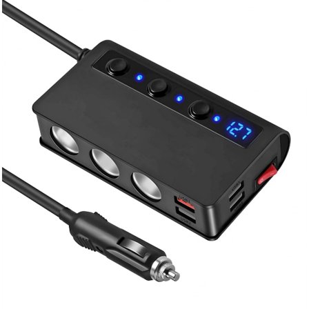 Billaddare med 4xUSB + 12V uttag och snabbladdning, 180W