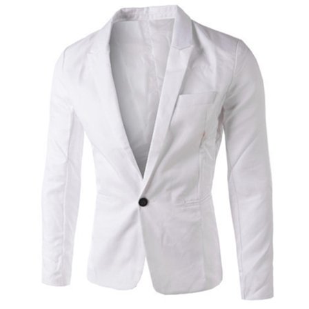 Herr Slim Fit En Knapp Solid Blazer Business Casual Kostym Rock white