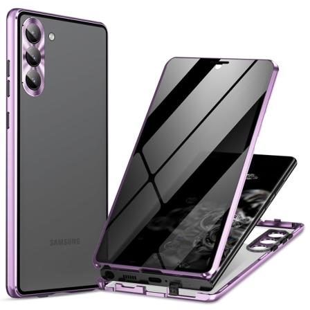 För Samsung Galaxy S24 Case Anti-spion dubbelsidigt härdat cover med metallram Light Purple